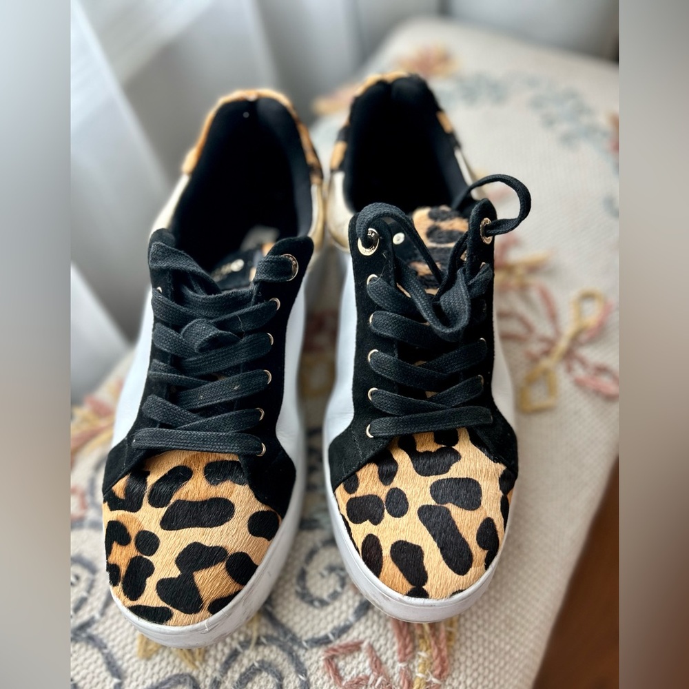Dune London White Black and Leopard Print Sneakers